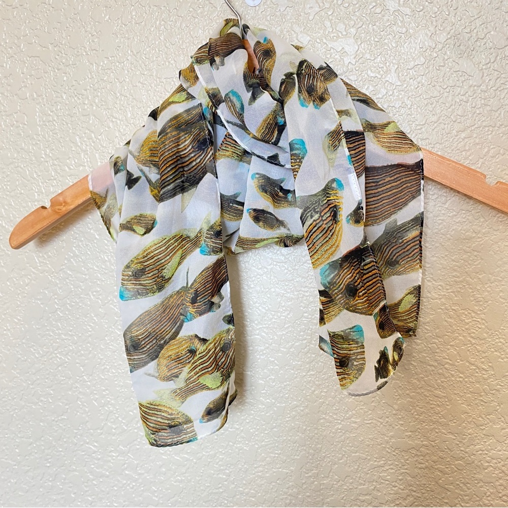 Tropical Fish Print Sheer Scarf 10 X 60 Snorkeling Scuba Lover Saltwater